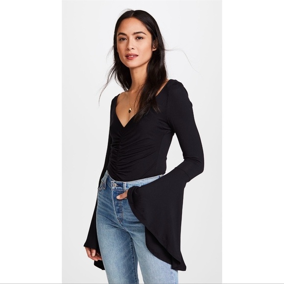 FREE PEOPLE What A Babe Flared Sleeve Top In Black - Picture 1 of 6